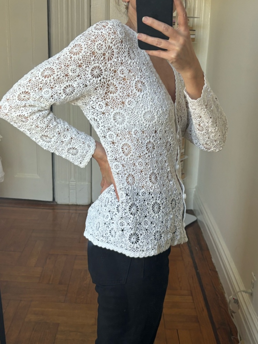 Vintage White Crochet Button-Front Women's Top